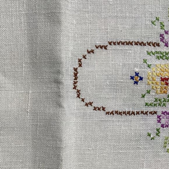 Vintage 40"x12" Hand-Stitched Needlework Tablecloth/Runner Flower Basket w/Trim - Picture 4 of 8